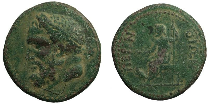 Thrace, Perinthos; head of Herakles/Zeus seated