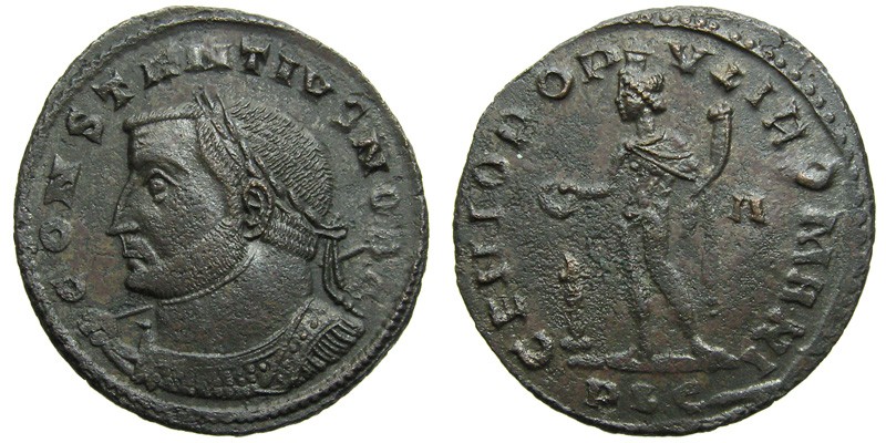 Constantius I; AE Follis, Lugdunum; Genius