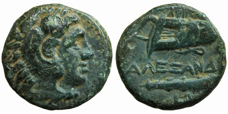 Alexander III the Great; head of Herakles/bow-case, club