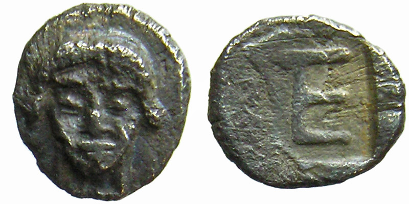 Ionia, Kolophon; AR Tetartemorion; head of Apollo/TE in incuse
