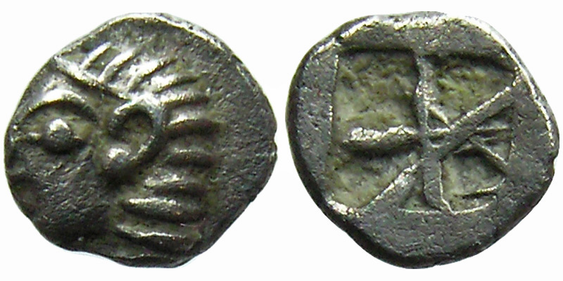 Ionia, Kolophon; AR Tetartemorion; head of Apollo/incuse