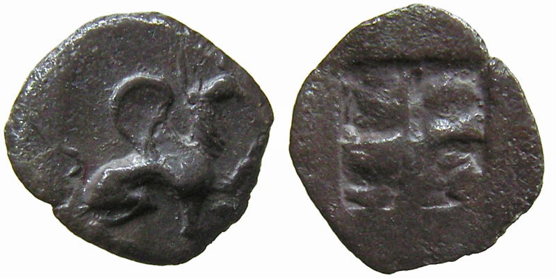 Ionia, Teos; AR Hemiobol; griffin/incuse