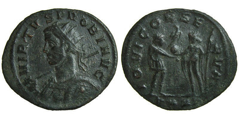 Probus; BI Antoninianus, Ticinum; emperor with Jupiter