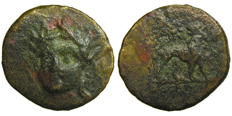 Ionia, Miletos; bust of Apollo/lion,star