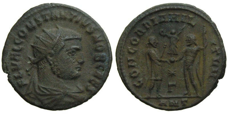 Constantius I; AE Antoninianus, Antioch; Jupiter with emperor