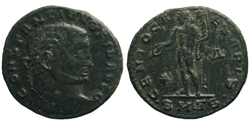 Constantine I; AE Follis, Thessalonica; Genius