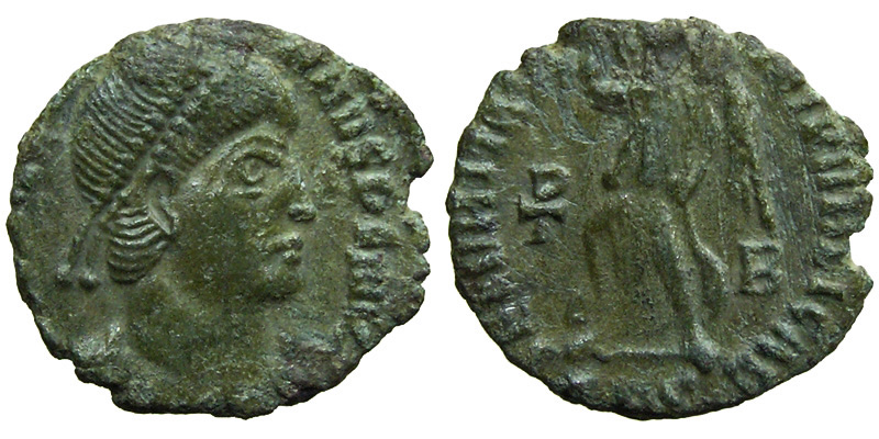 Valentinian I; AE3, Thessalonica; Victory