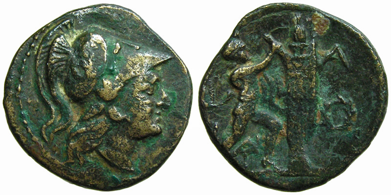 Antigionos II; head of Athena/Pan, trophy