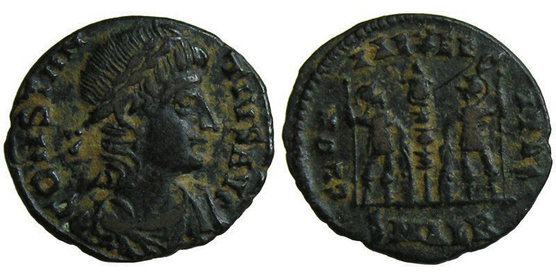 Constantius II; AE3 Alexandria; soldiers with standard