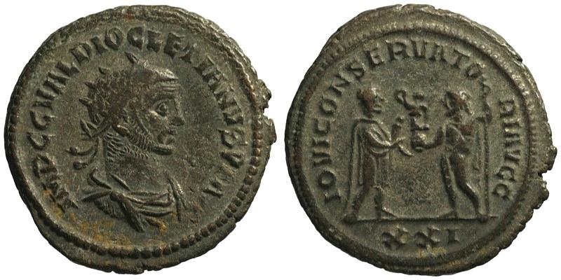 Diocletian; BI Antoninianus, Antioch; emperor and Jupiter