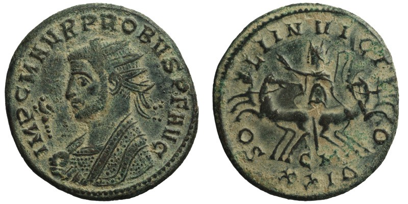 Probus; AE Antoninianus, Cyzicus; Sol in quadriga
