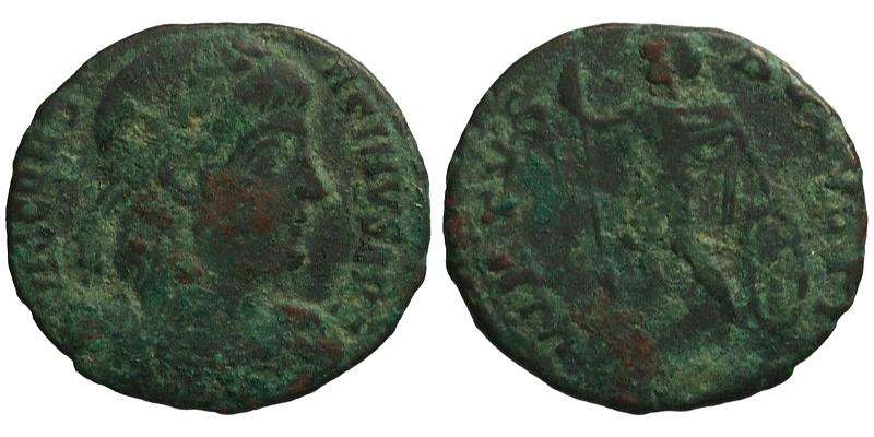 Constantine II; AE4 Rome; emperor with spear and shield
