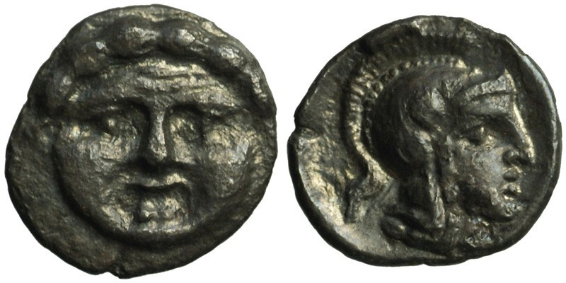 Pisidia, Selge; AR Obol; Gorgoneion/head of Athena