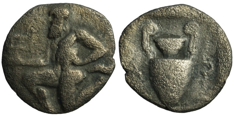 Thrace, Thasos; AR Trihemiobol; satyr/amphora