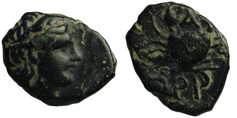 Mysia, Priapos; head of Apollo/crab