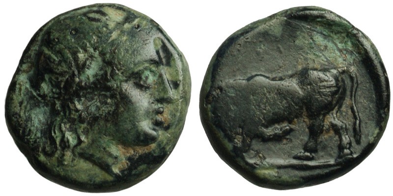 Mysia, Gambrion; head of Apollo/bull