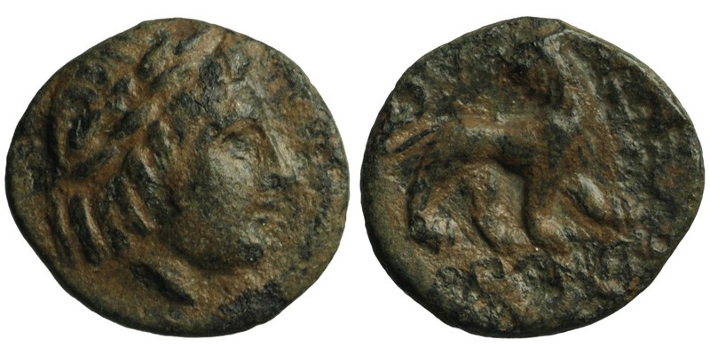 Ionia, Miletos; head of Apollo/lion