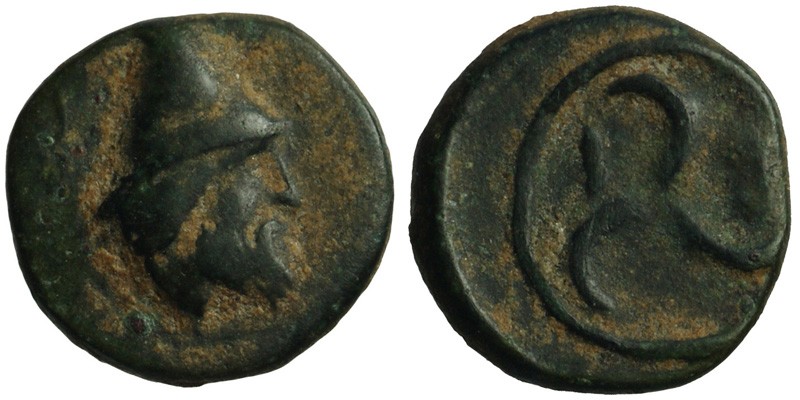 Troas, Birytis; head of Kabeiros/triskeles
