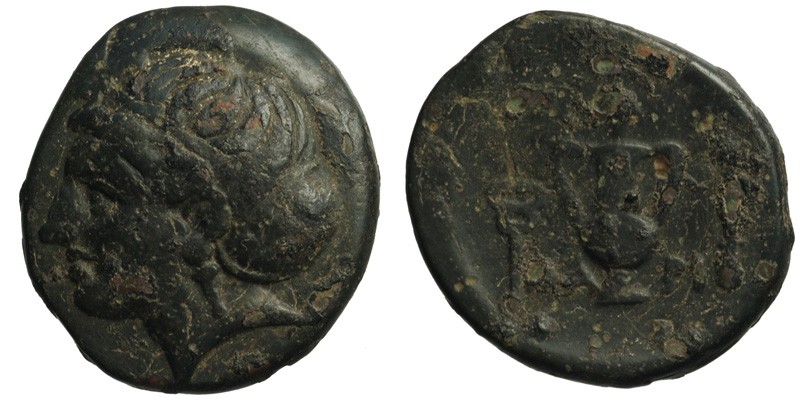 Troas, Larissa-Ptolemais; female head/amphora