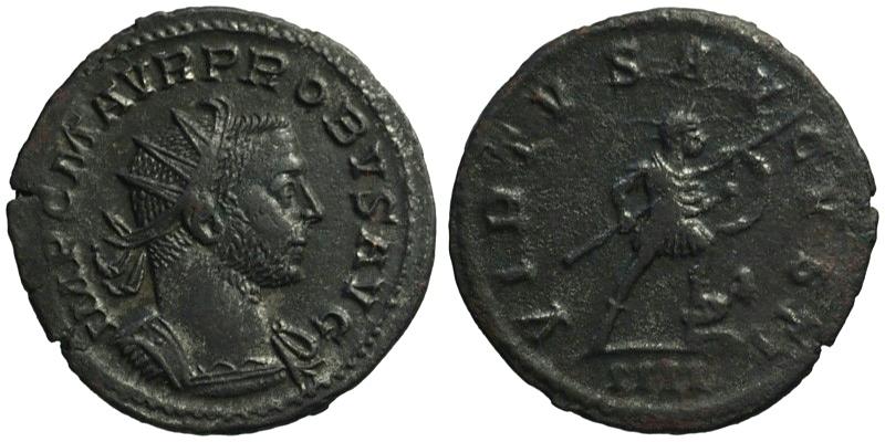 Probus; BI Antoninianus, Lugdunum; emperor with shield, spear and captive