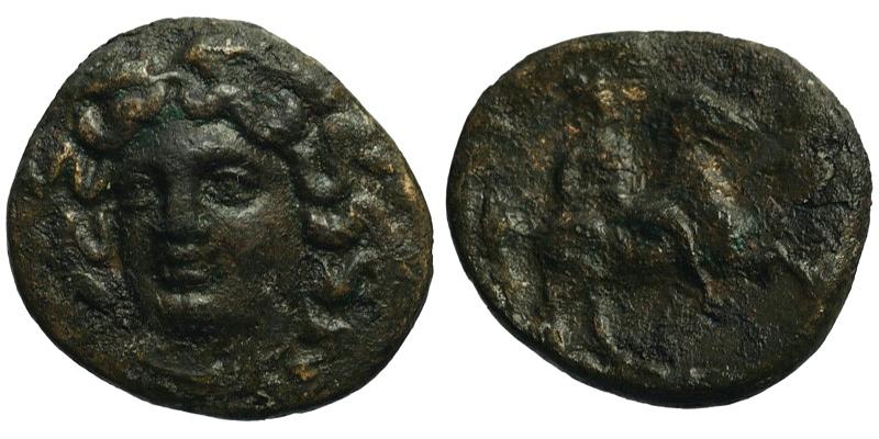 Thessaly, Larissa; head of nymph/cavalryman
