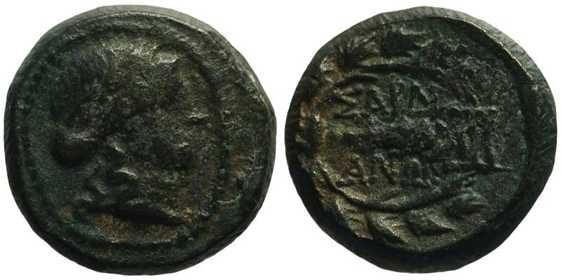 Lydia, Sardes; head of Apollo/club in wreath