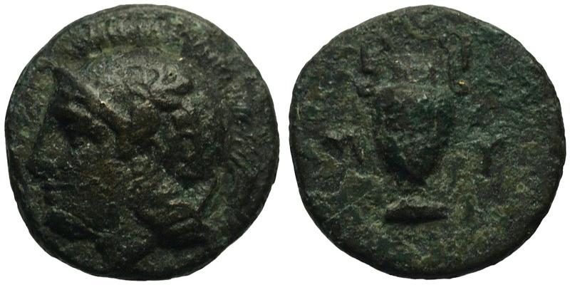 Aeolis, Myrina; head of Athena/amphora