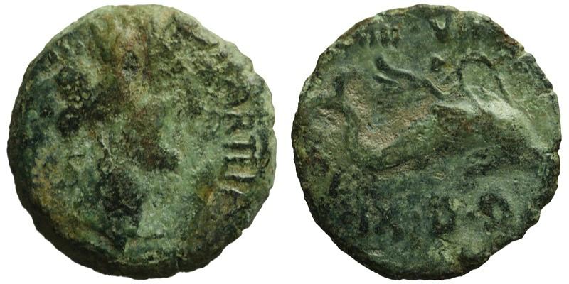 Hispania, Carteia; head of Fortuna/Genius riding dolphin