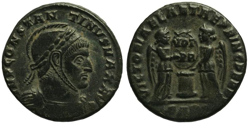 Constantine I; AE3 Arelate; Victories with shield
