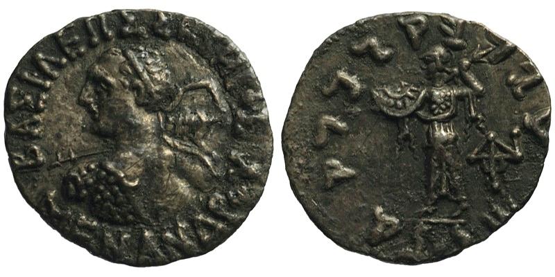 Menander I; AR Drachm; heroic bust/Athena