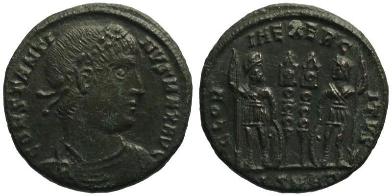 Constantine I; AE3 Heraclea; soldiers with standards
