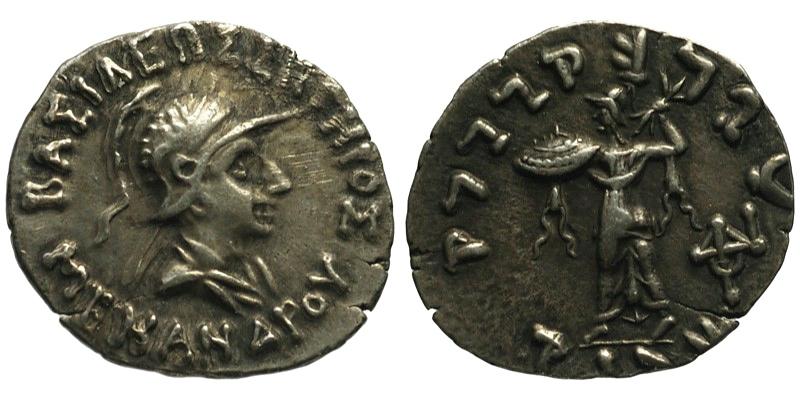 Menander I; AR Drachm; heroic bust/Athena
