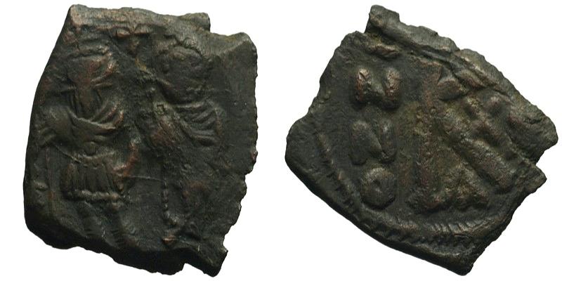 Heraclius; AE Half Follis, Constantinople; emperor and son