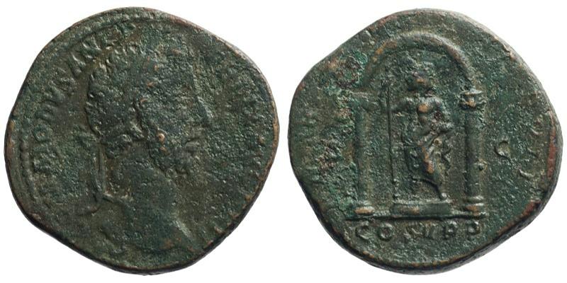 Commodus; AE Sestertius; Janus in temple