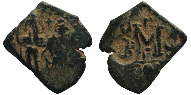 Constans II; AE Follis; c/m on Heraclius issue