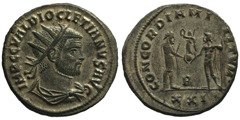 Diocletian; silvered Antoninianus, Cyzicus; emperor with Jupiter