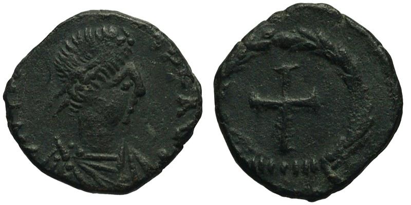 Theodosius II; AE4 Cyzicus; cross in wreath