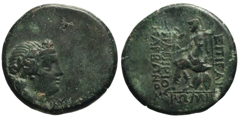 Bithynia, Nikaia, G. Papirius Carbo, Proconsul; Dionysos/Roma seated