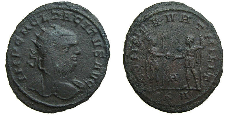 Tacitus; AE Antoninianus, Serdica; emperor with Mars