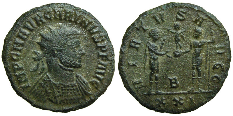 Carinus; AE Antoninianus; emperor with Jupiter
