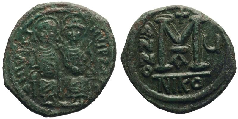 Justin II; AE Follis, Nikomedia