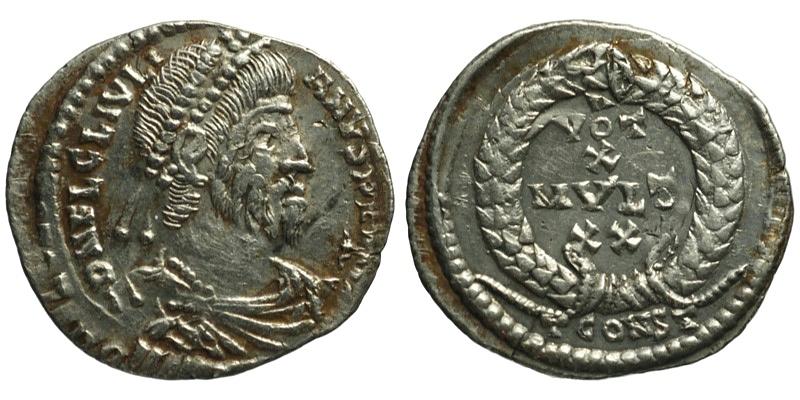 Julian II; AR Siliqua, Arelate; vows in wreath