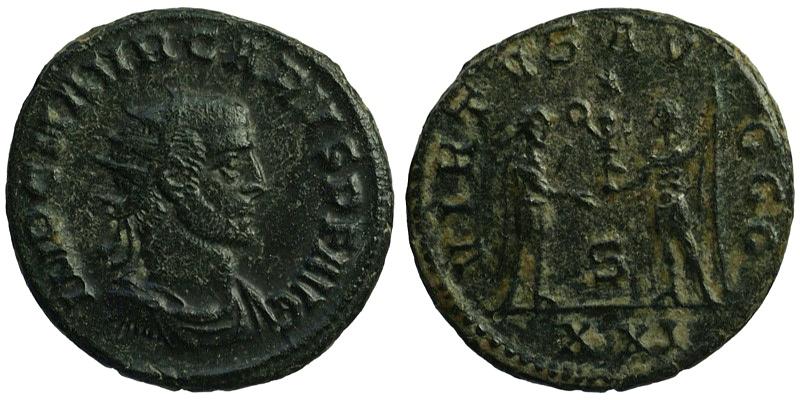 Carus; AE Antoninianus, Antioch; Carus and Jupiter