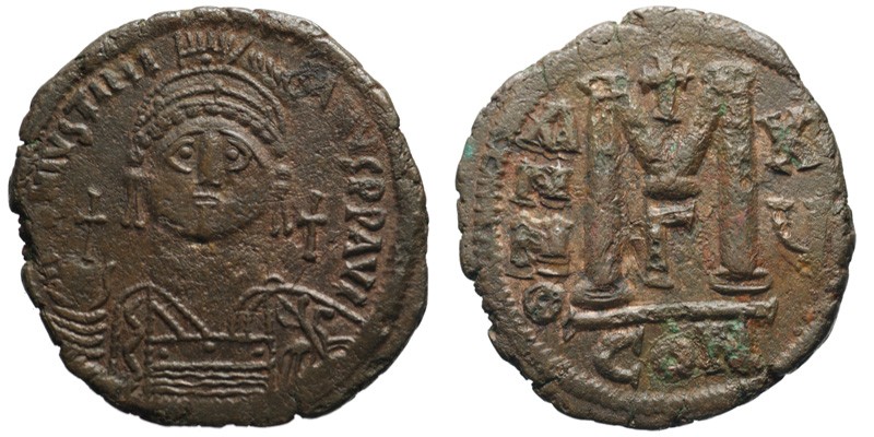 Justinian I; AE Follis, Constantinople