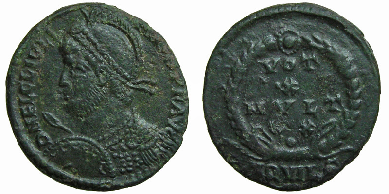 Julian II; AE3 Aquileia; vows in wreath.