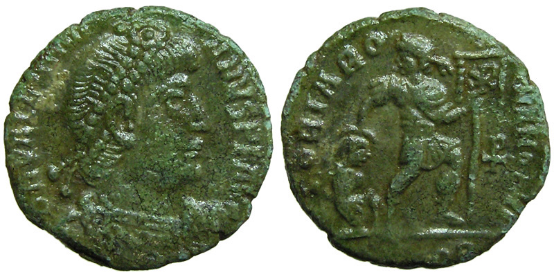 Valentinian I; AE3 Aquileia; emperor with captive