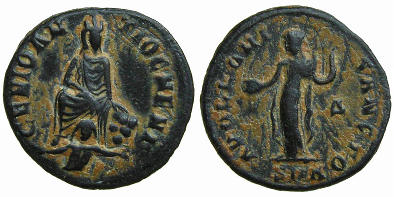 Maximinus II Daia; AE Quarter Follis; Tyche/Apollo