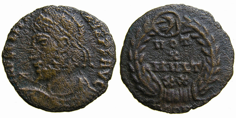 Julian II; AE3 Arelate; votives in wreath